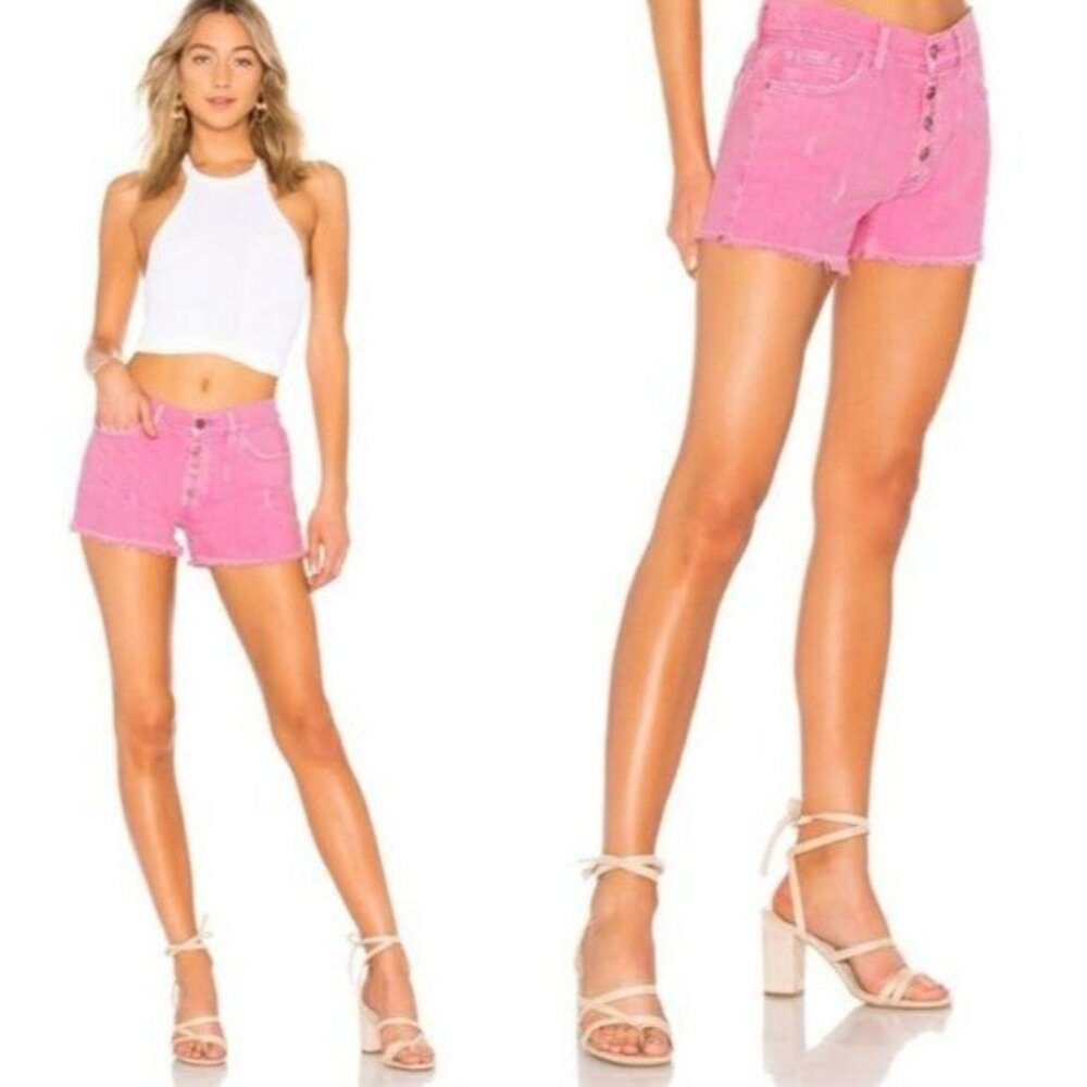 Sanctuary Denim Wild Cherry weekend Pink Frayed Hem button fly Shorts Size 32 14